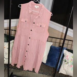 Umgee Dusty Rose Button-Down Dress | Sleeveless Raw Hem Boho Top